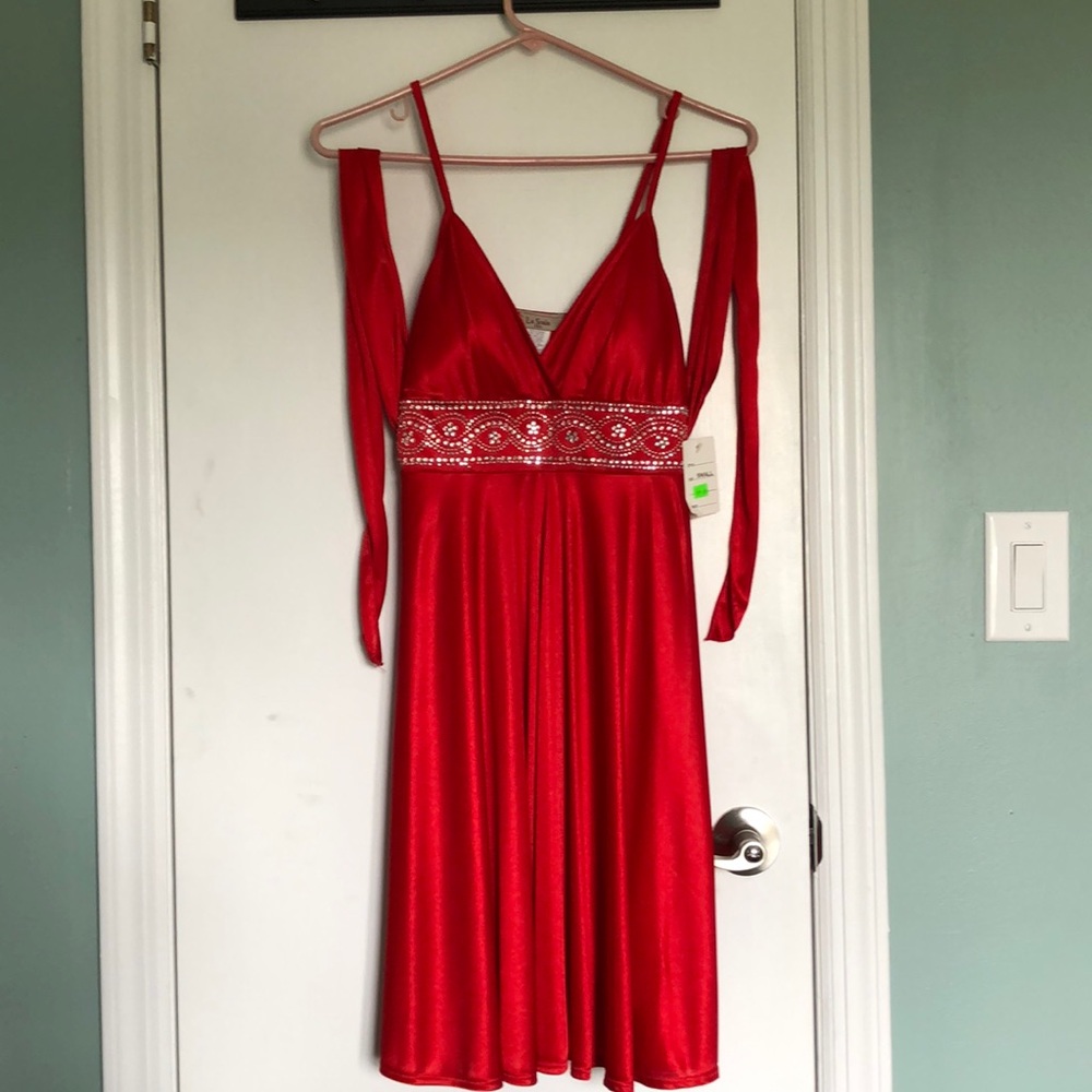 Red dress small slip over w tie back